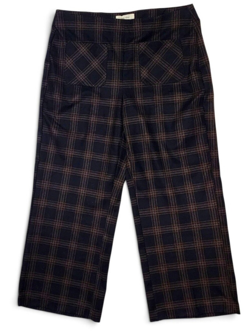 Haver & Blair London Brown Plaid Pull On Wide Leg Stretch Waist Pants